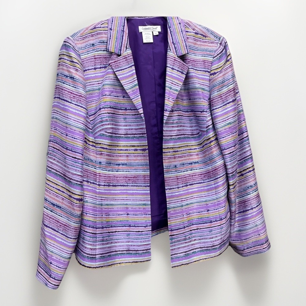 Y2K VNTG 100% Silk Blazer Boho Chic Festival Coastal Vibrant Colorful Stripes 10